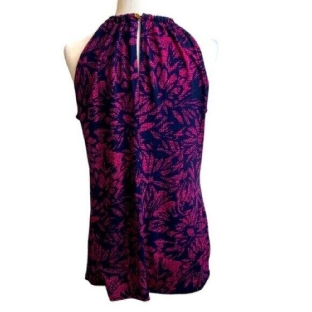 Michael Kors Navy & Magenta Floral Sleeveless Blouse Medium - Picture 3 of 5